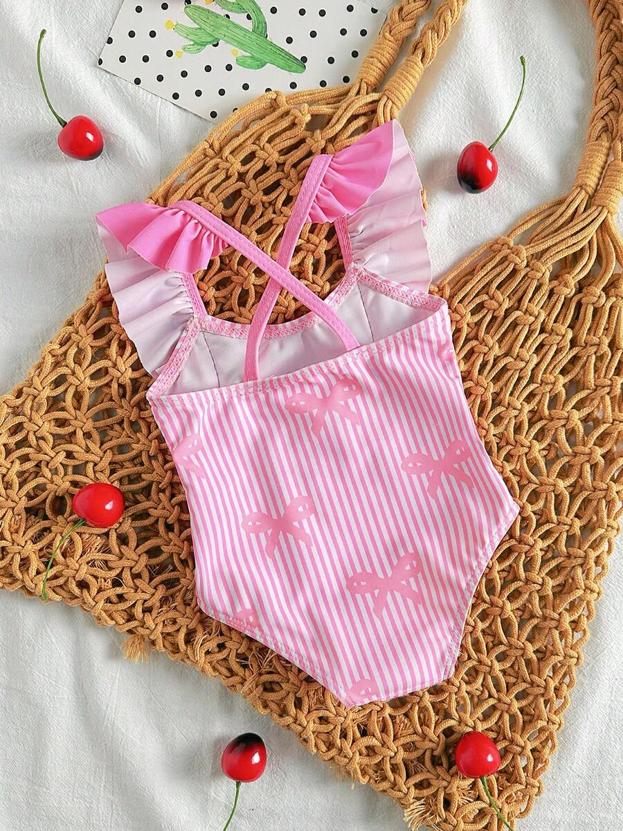 Baby Cherry Print Ruffle One-Piece Swimsuit for Vacation and Summer Play