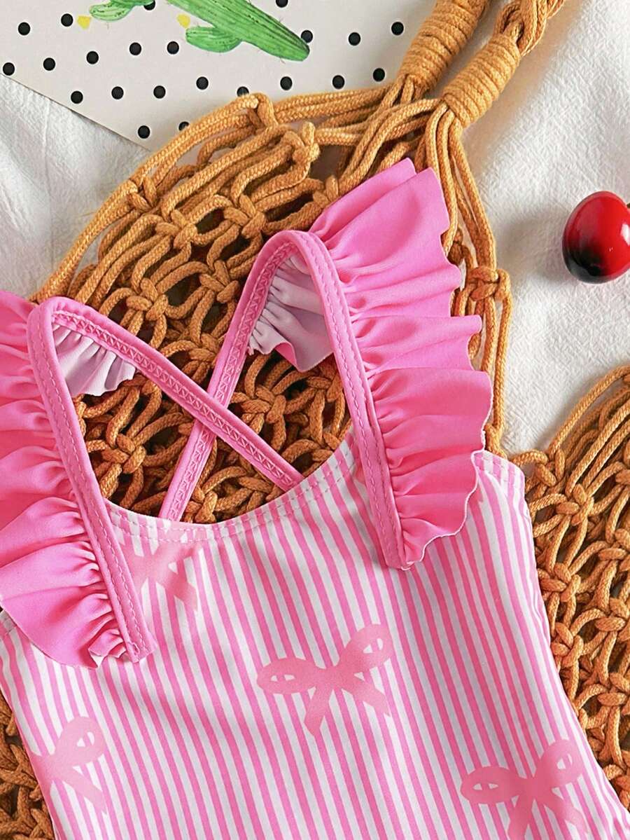 Baby Cherry Print Ruffle One-Piece Swimsuit for Vacation and Summer Play