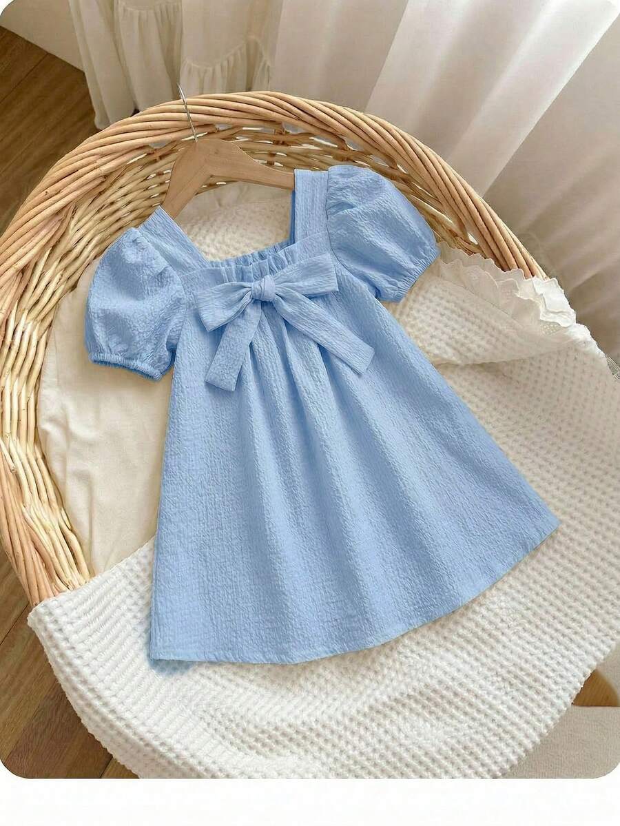 Green Plaid Short Sleeve Dress for Baby Girls - Cute Bow Accent Summer Outfit