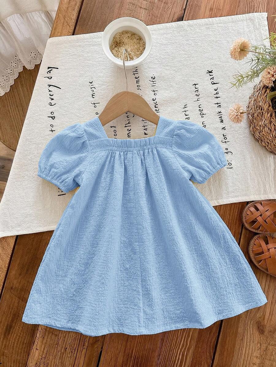 Green Plaid Short Sleeve Dress for Baby Girls - Cute Bow Accent Summer Outfit