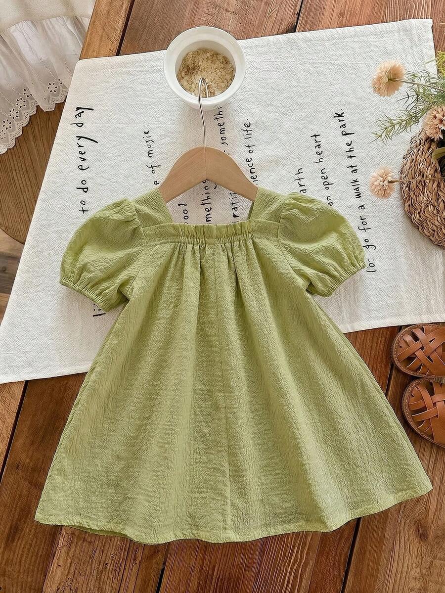 Baby Girl Plaid Bow Detail Short Sleeve Dress Cute Summer Vacation Outfit