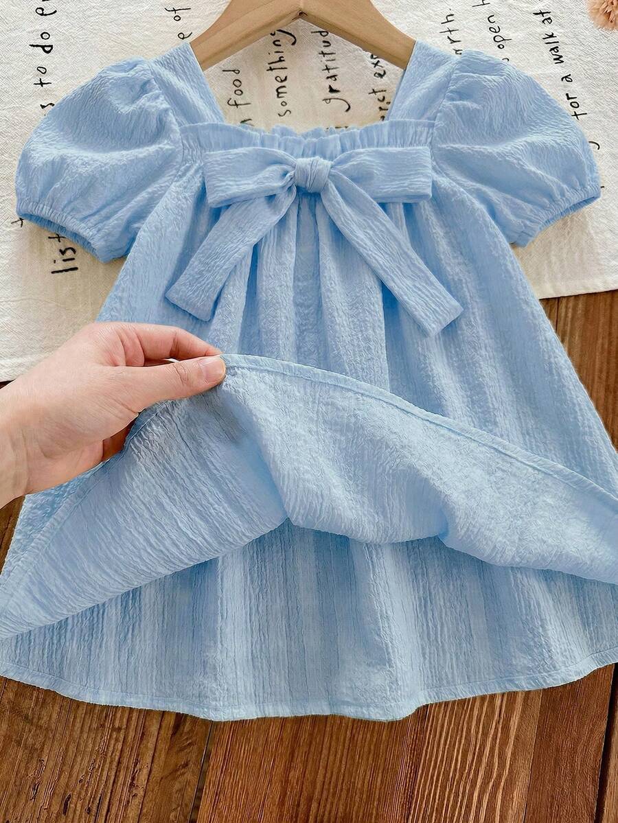 Green Plaid Short Sleeve Dress for Baby Girls - Cute Bow Accent Summer Outfit