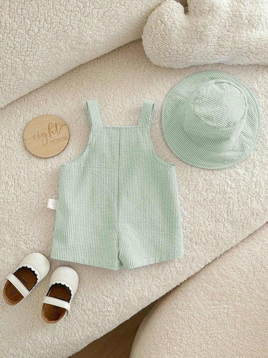2PCS Baby Duck Striped Sleeveless Romper and Hat Set for Cute Summer Daily Wear