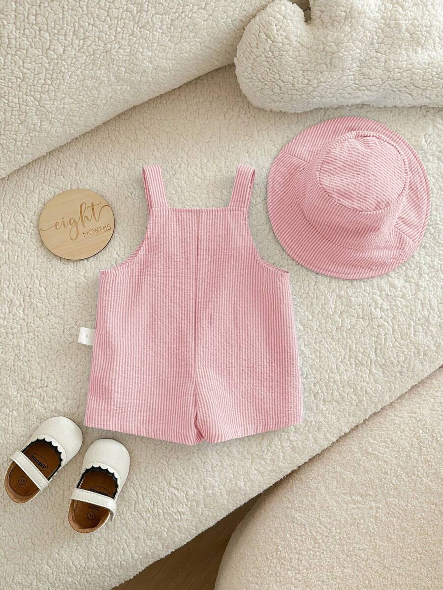 2PCS Baby Duck Striped Sleeveless Romper and Hat Set for Cute Summer Daily Wear