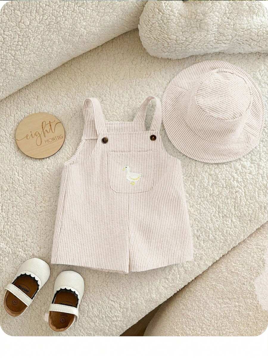 2PCS Baby Duck Striped Sleeveless Romper and Hat Set for Cute Summer Daily Wear