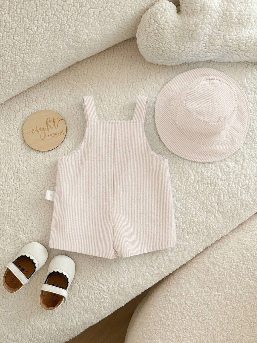 2PCS Baby Duck Striped Sleeveless Romper and Hat Set for Cute Summer Daily Wear