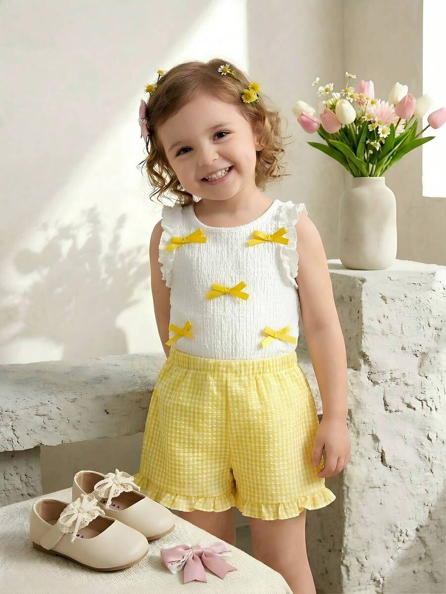 Cute Two Piece Summer Clothing Set For Little Girls Jacquard Style