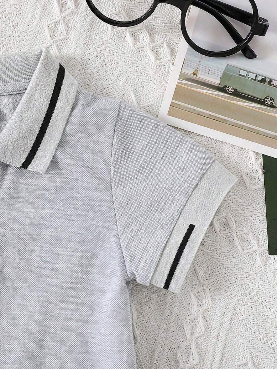 Playful Pals Baby Boy Khaki OOTD: Textured V-Neck and Striped Outfit