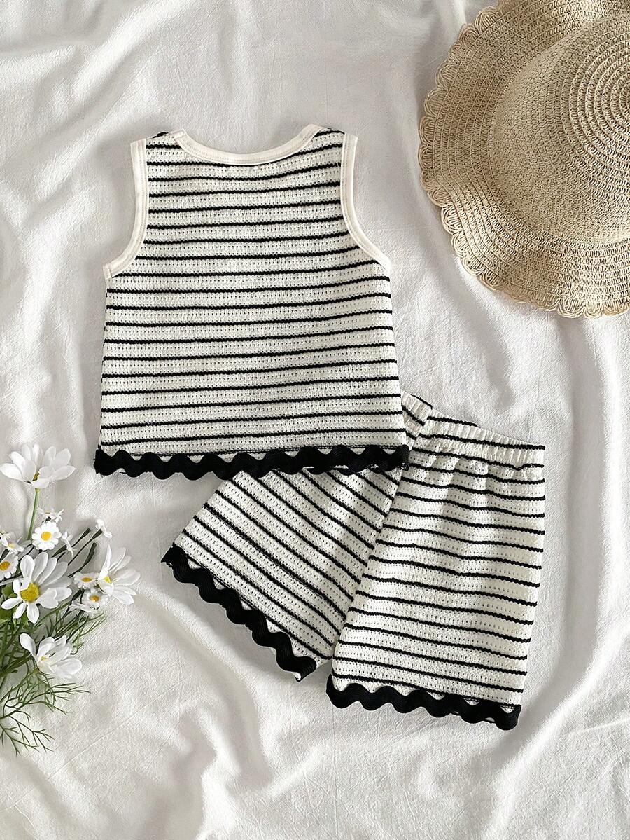 Two Piece Summer Clothing Set For Kids Girls Floral Knit Top And Shorts