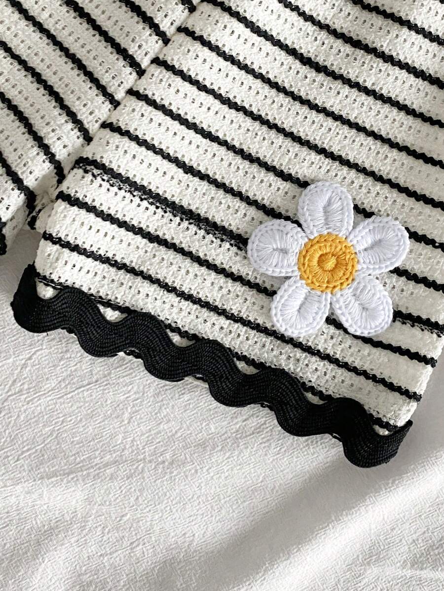 Two Piece Summer Clothing Set For Kids Girls Floral Knit Top And Shorts