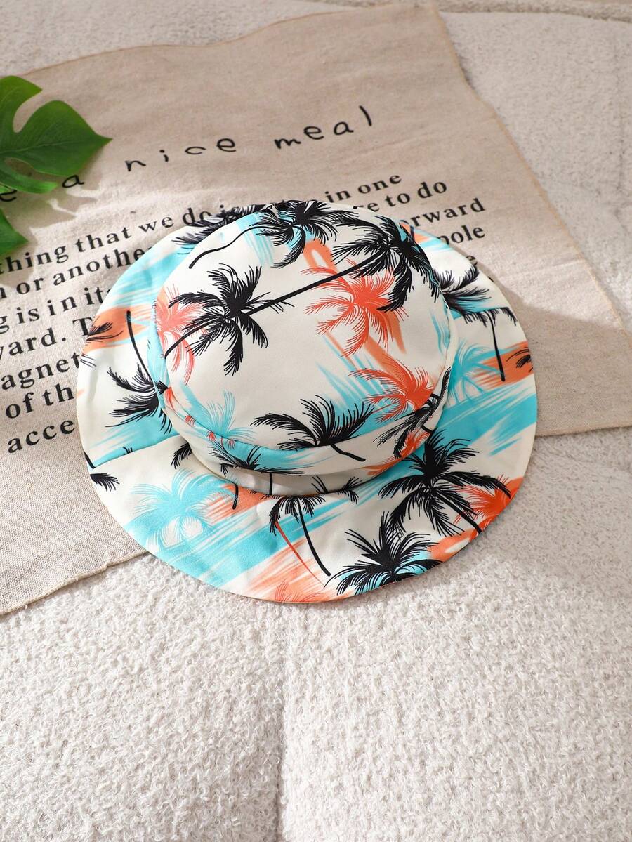 Baby Boy Letter Print Top Coconut Tree Print Shorts and Hat 3 Piece Summer Beach Vacation Outfit Set
