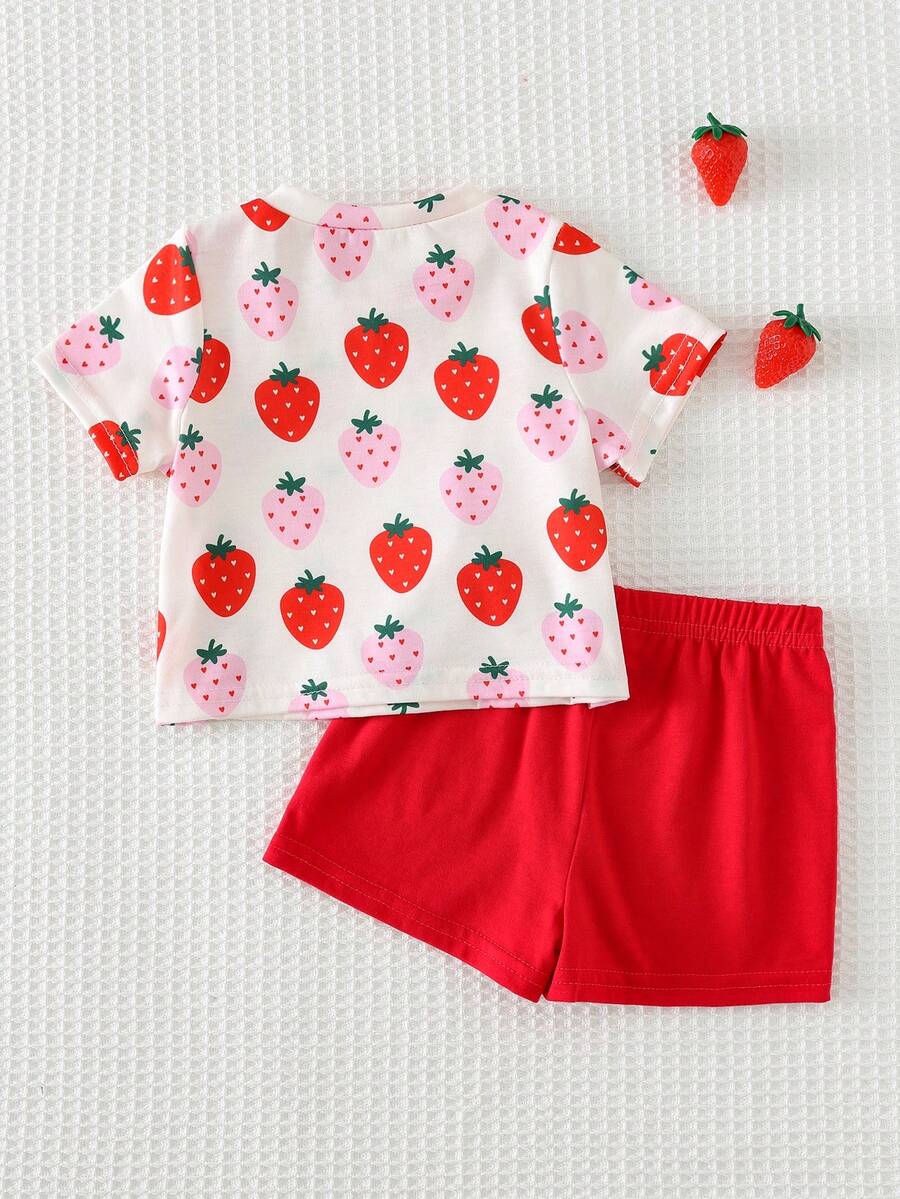 Newborn Boy & Girl Summer Knit Outfit -Cute Cartoon Bear Striped Shirt & Shorts Set