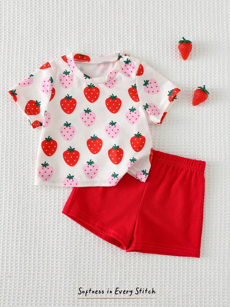 Newborn Boy & Girl Summer Knit Outfit -Cute Cartoon Bear Striped Shirt & Shorts Set