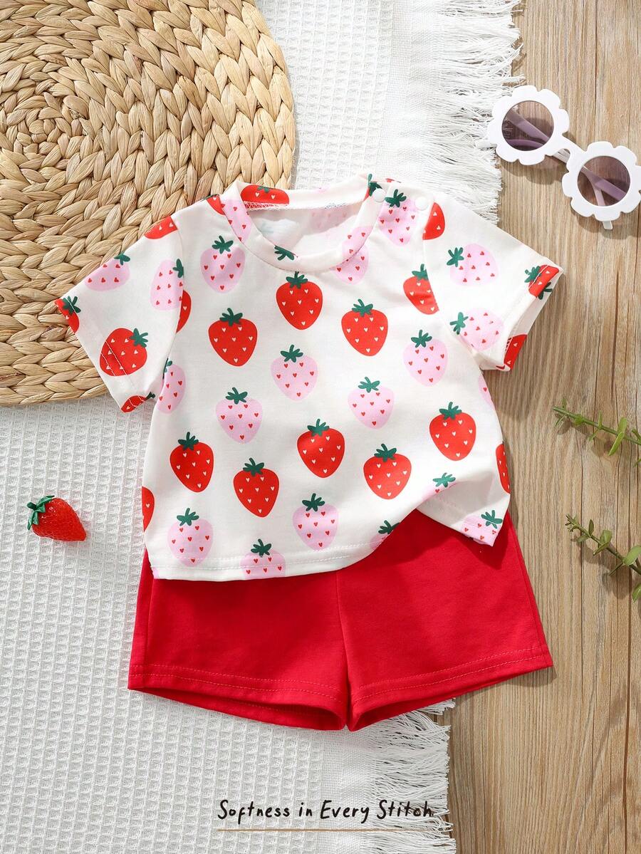 Newborn Boy & Girl Summer Knit Outfit -Cute Cartoon Bear Striped Shirt & Shorts Set