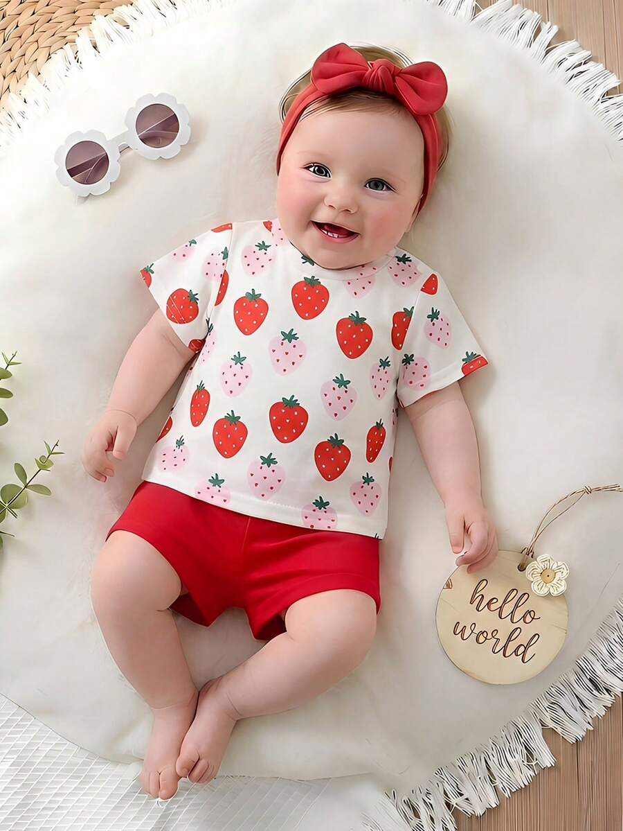 Newborn Boy & Girl Summer Knit Outfit -Cute Cartoon Bear Striped Shirt & Shorts Set