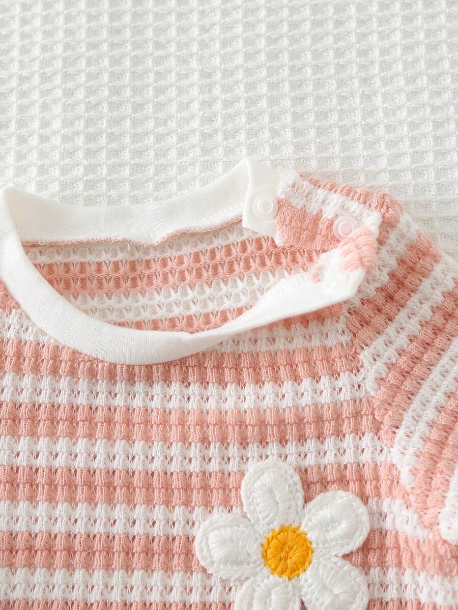 Newborn Boy & Girl Summer Knit Outfit -Cute Cartoon Bear Striped Shirt & Shorts Set