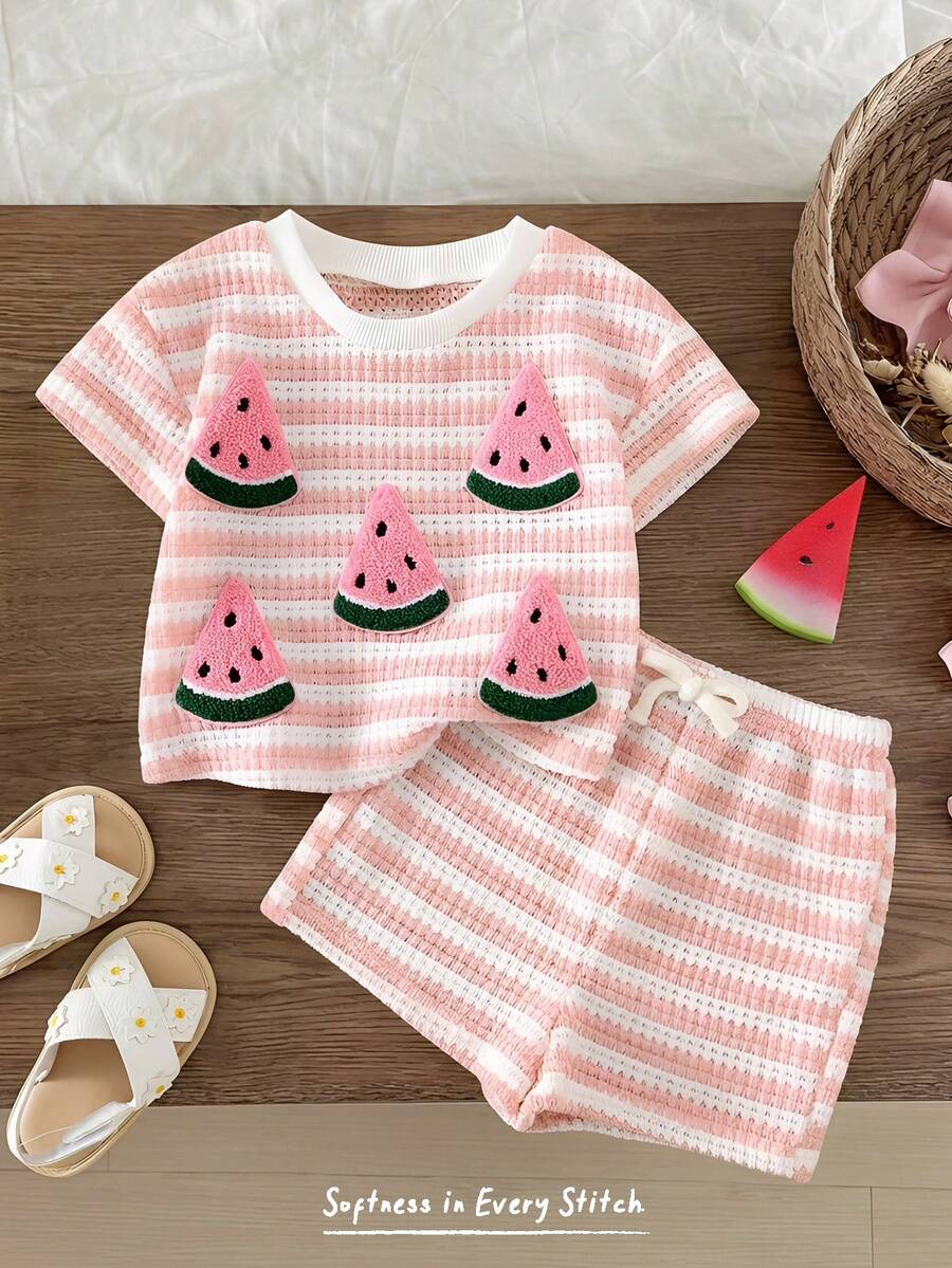 Rainbow Top And Elastic Waist Shorts Set For Toddler Girls Casual Wear