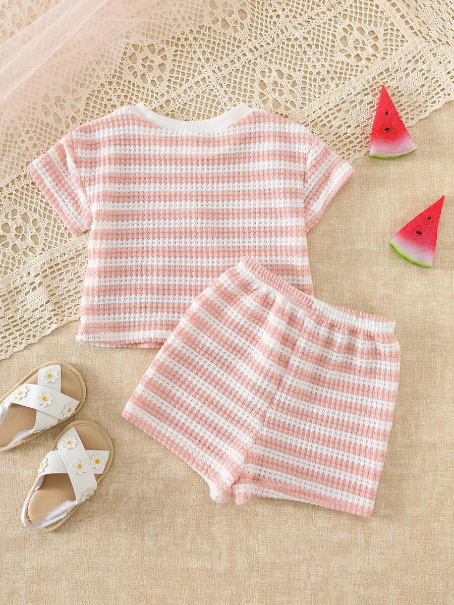 Rainbow Top And Elastic Waist Shorts Set For Toddler Girls Casual Wear