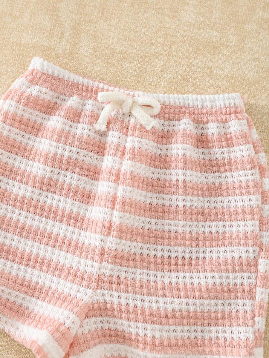 Rainbow Top And Elastic Waist Shorts Set For Toddler Girls Casual Wear