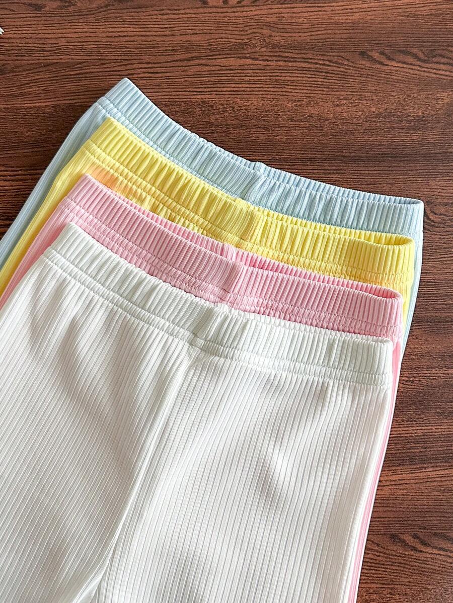 8-Piece Multi-Color Ribbed Short Sleeve Top and Shorts Set for Baby Girls