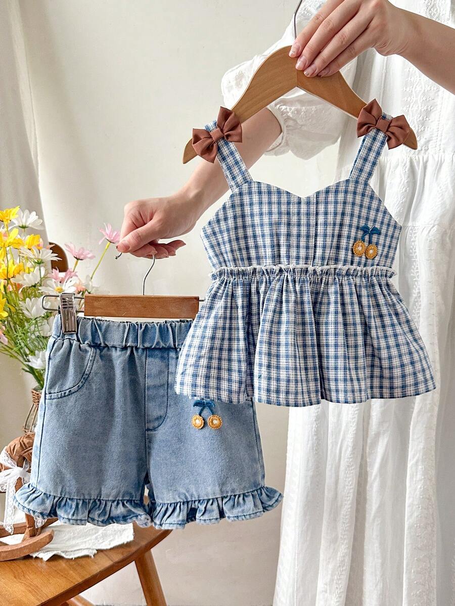 Cute Cherry Summer Clothing Set For Little Girls Party And Outing Style