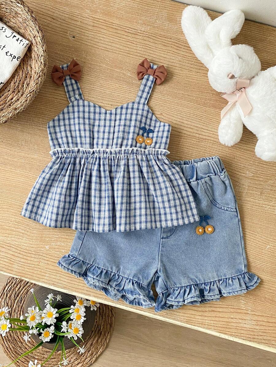 Cute Cherry Summer Clothing Set For Little Girls Party And Outing Style