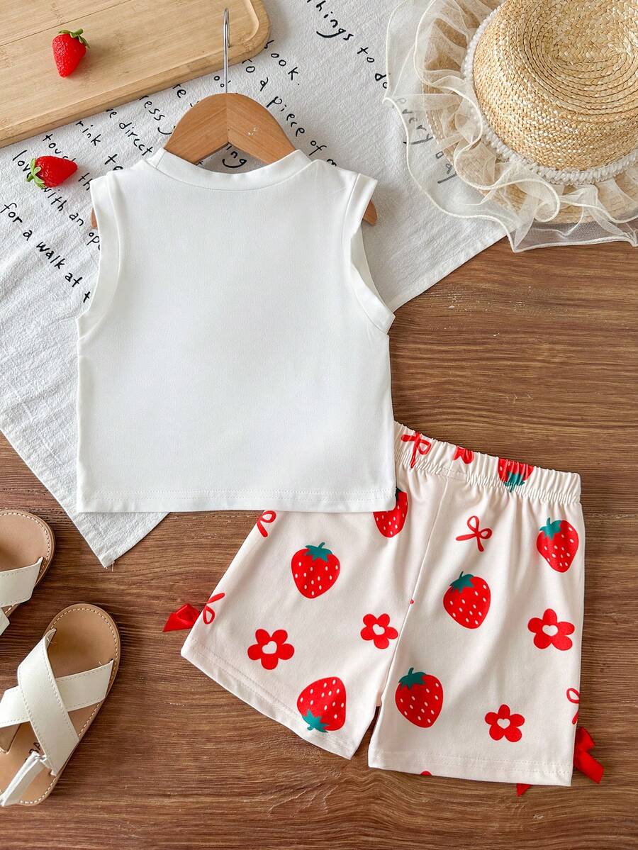 Baby Girl 2pcs Summer Blue Textured Top & Plaid Shorts Outfit
