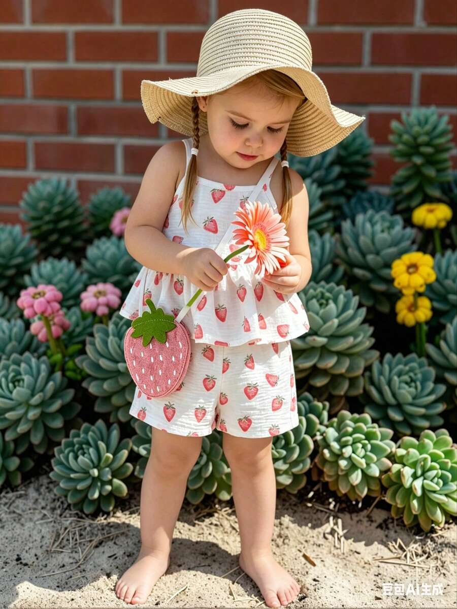 Cute Cherry Summer Clothing Set For Little Girls Party And Outing Style
