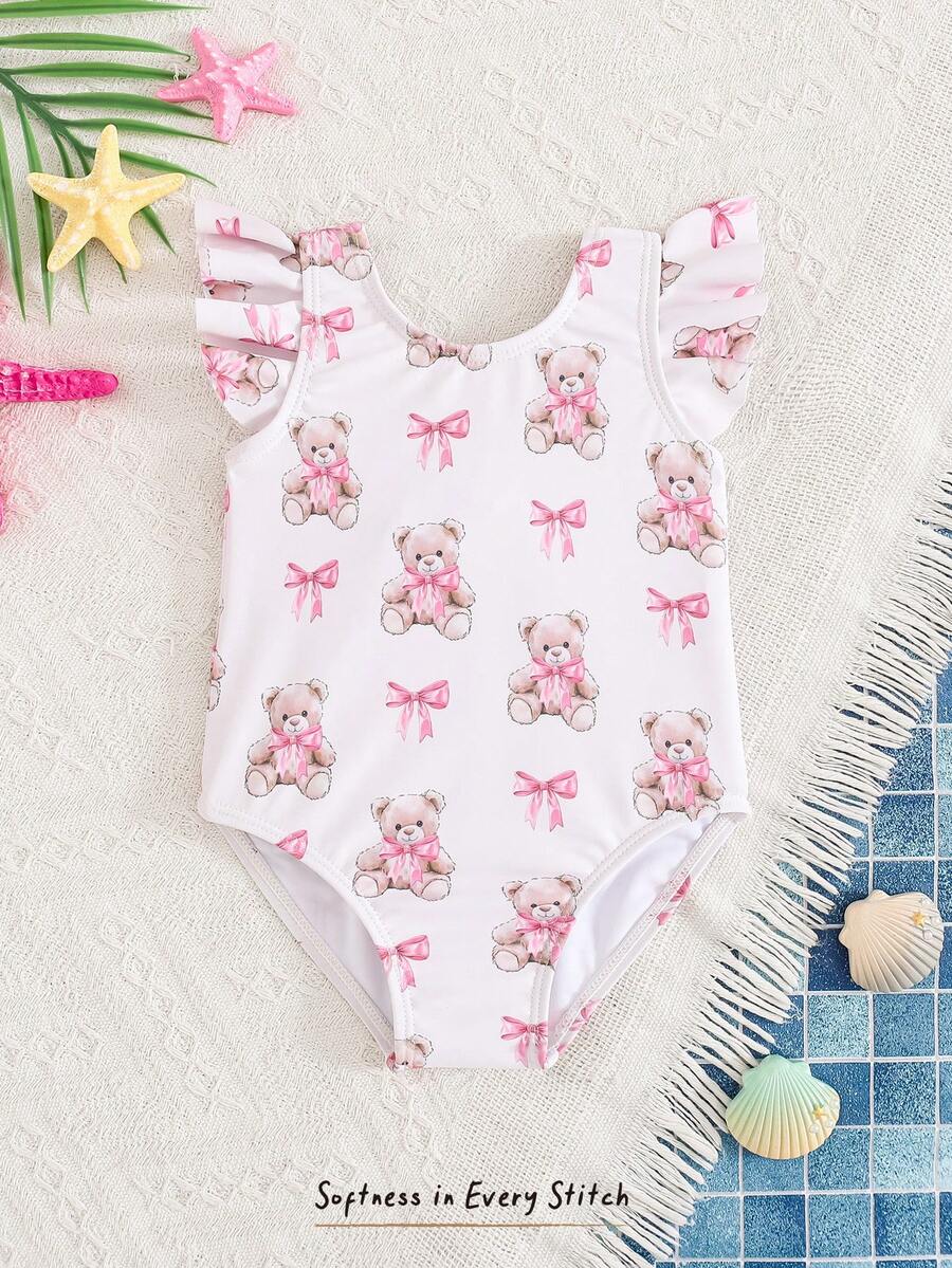Baby Girl Strawberry Print Short Sleeve Swimsuit