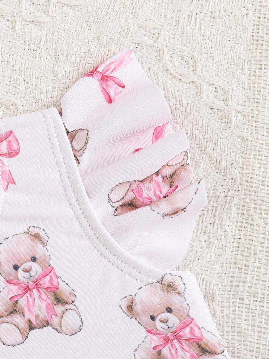 Baby Girl Strawberry Print Short Sleeve Swimsuit