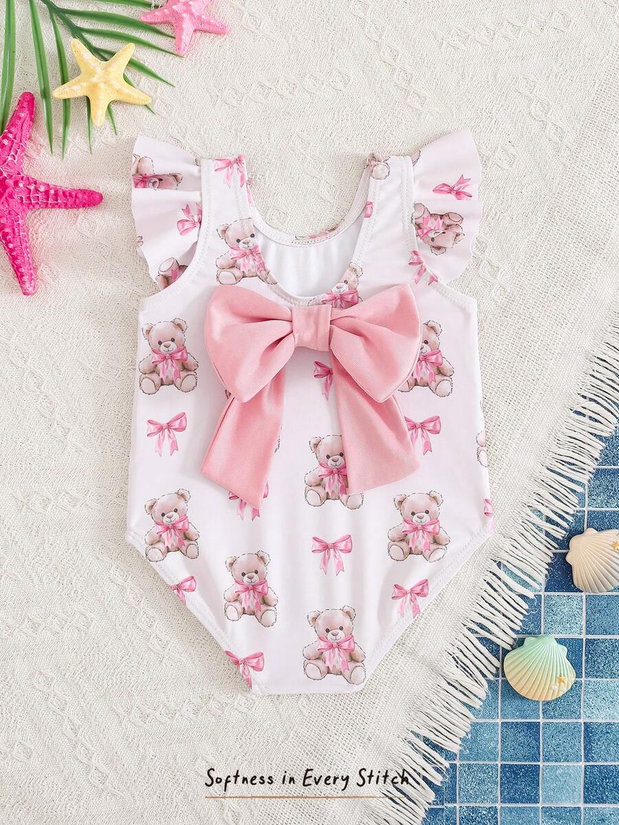 Baby Girl Strawberry Print Short Sleeve Swimsuit