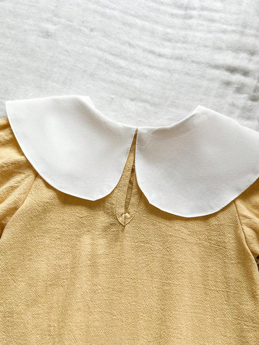 Infant Girl Peter Pan Collar Floral Embroidered Summer Dress for Casual Wear