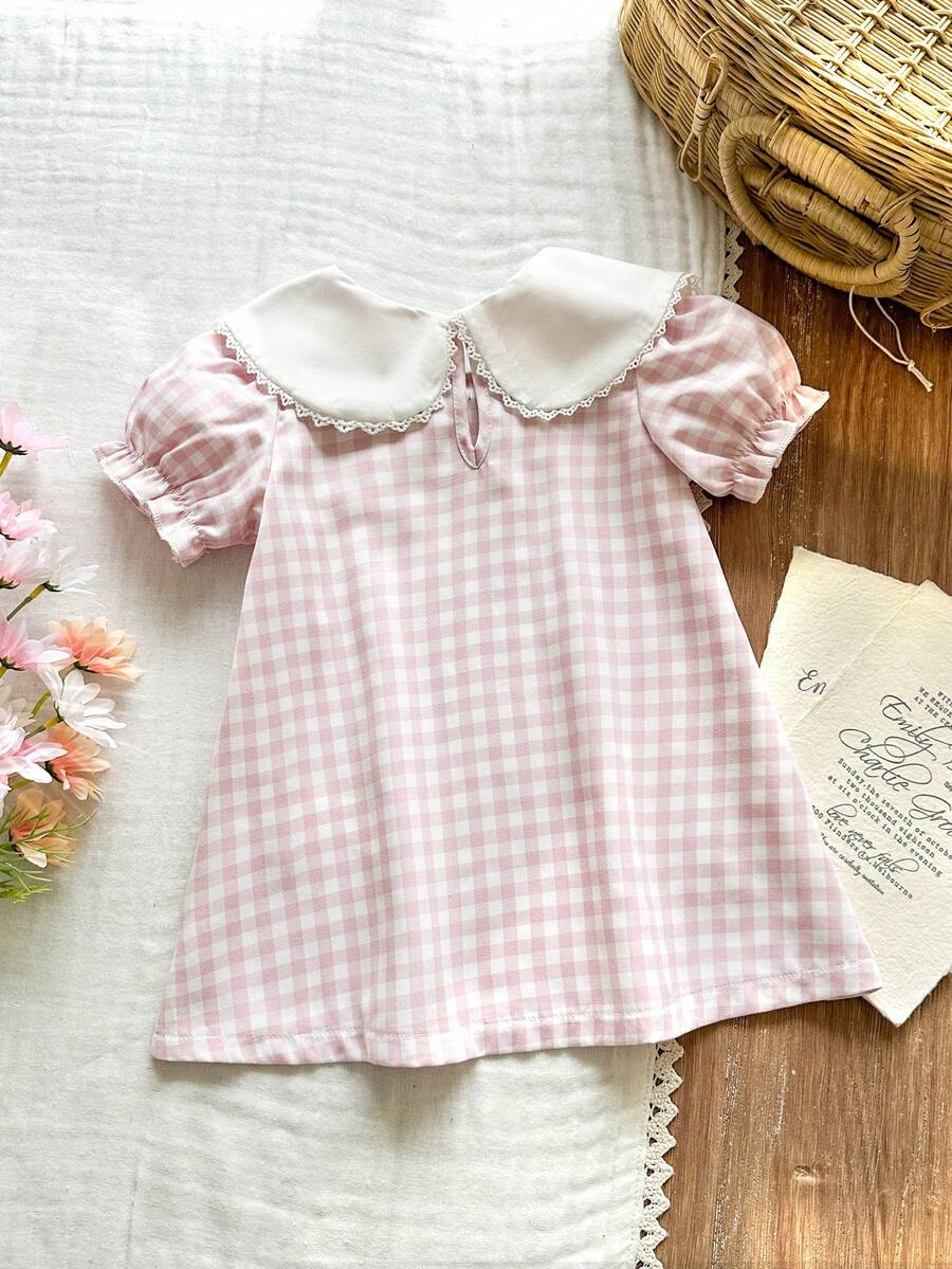 Infant Girl Peter Pan Collar Floral Embroidered Summer Dress for Casual Wear
