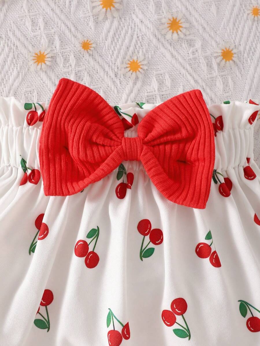 Baby Girl 2026 Summer 3pcs Buttoned Bodysuit and Lemon Skirt Set with Headband