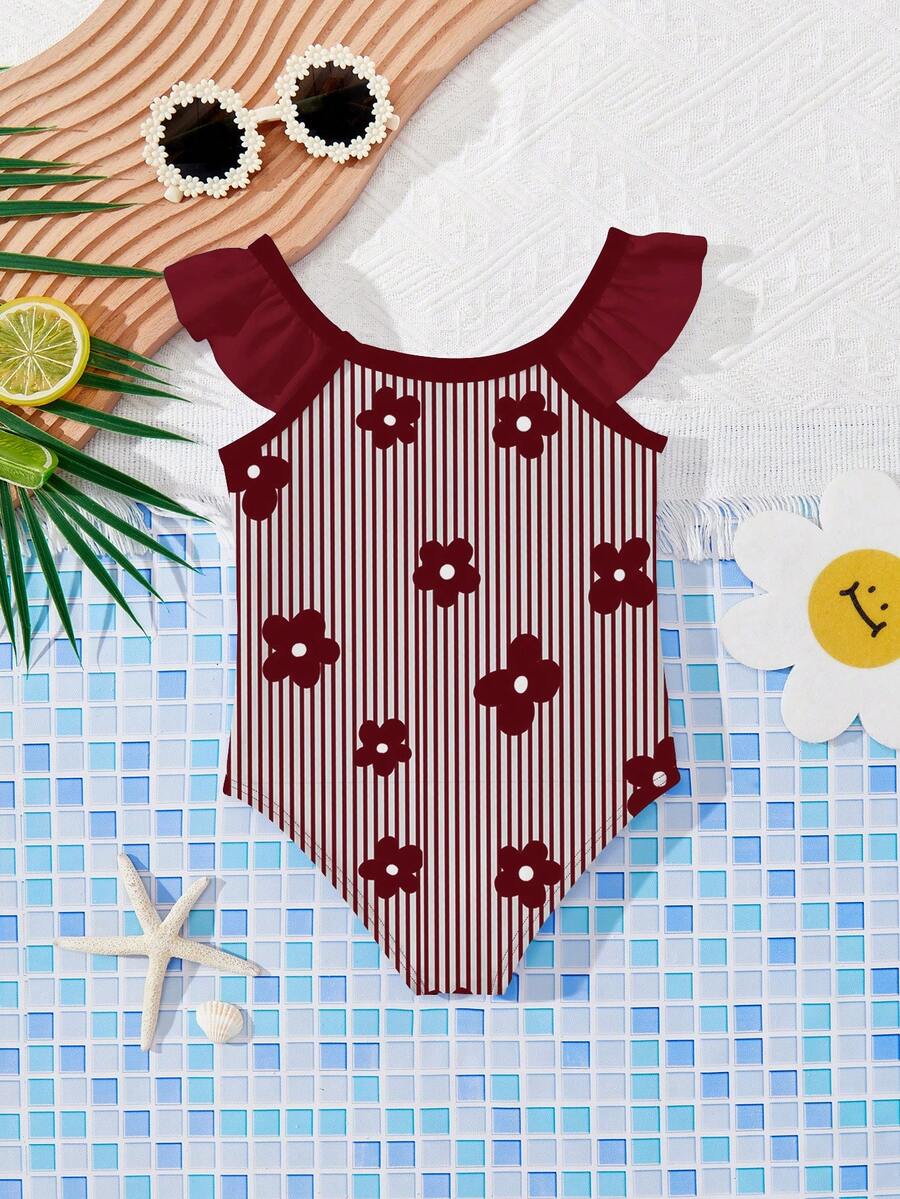 Vintage Shell Print One Piece Swimsuit For Baby Girls Summer Beach Vacation Wear