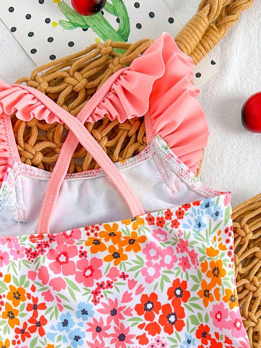 Baby Cherry Print Ruffle One-Piece Swimsuit for Vacation and Summer Play