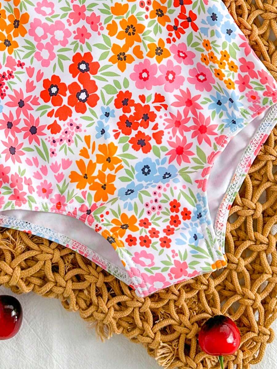 Baby Cherry Print Ruffle One-Piece Swimsuit for Vacation and Summer Play