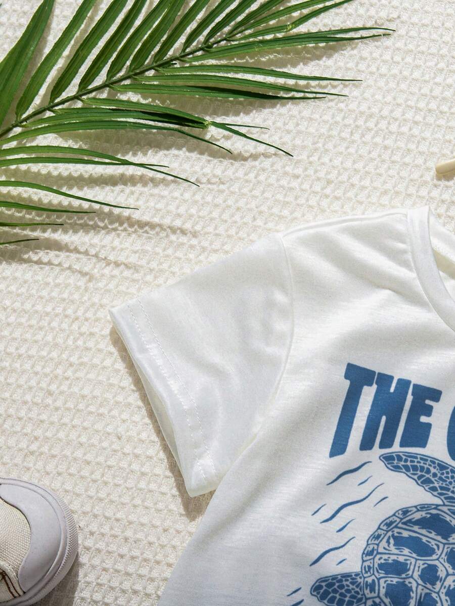 Baby Boy Animal Crayon Print T Shirt and Knitted Shorts 2 Piece Casual Spring Summer Outfit Set