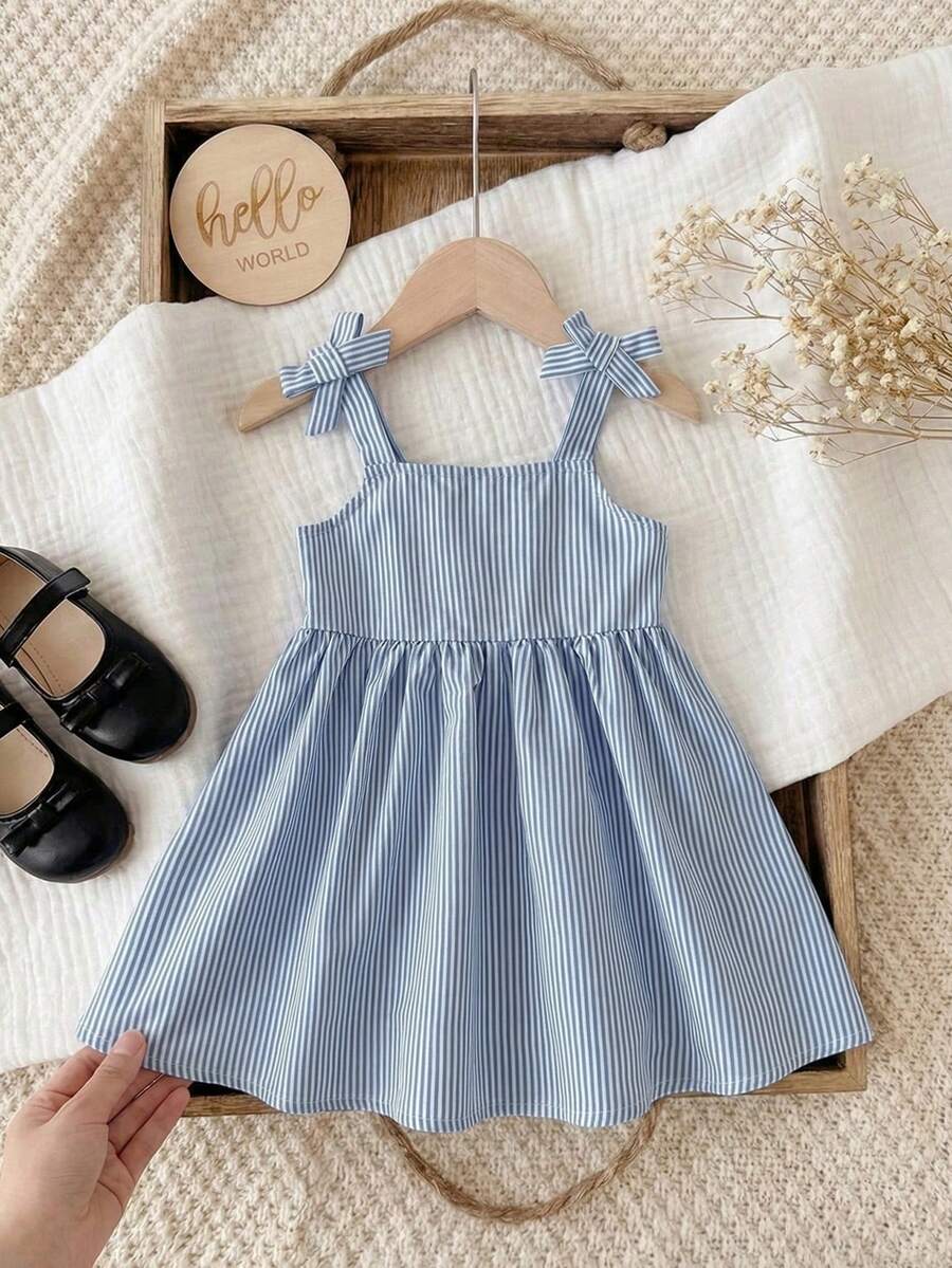 Little Girls Floral Print Sleeveless Dress With Bow Tie Waist Cute Summer Outfit