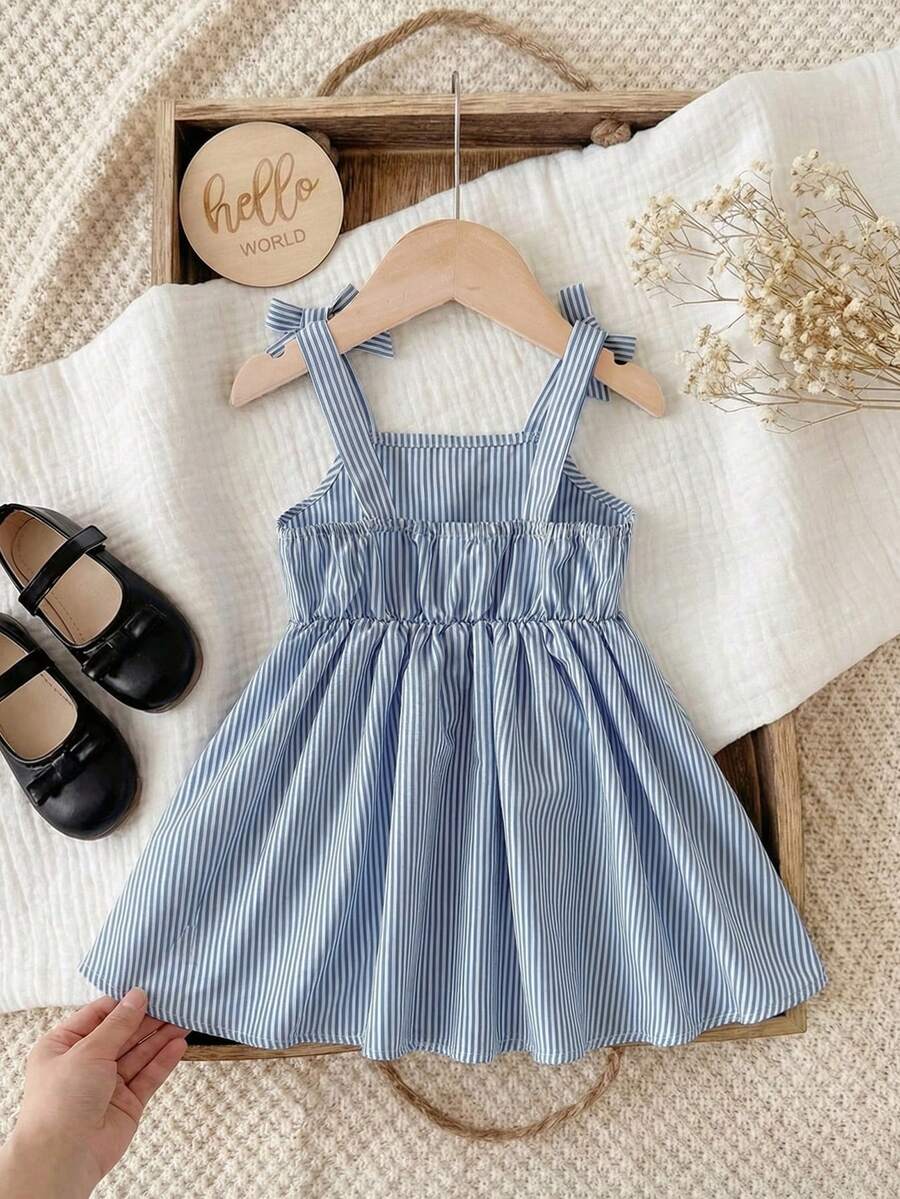 Little Girls Floral Print Sleeveless Dress With Bow Tie Waist Cute Summer Outfit