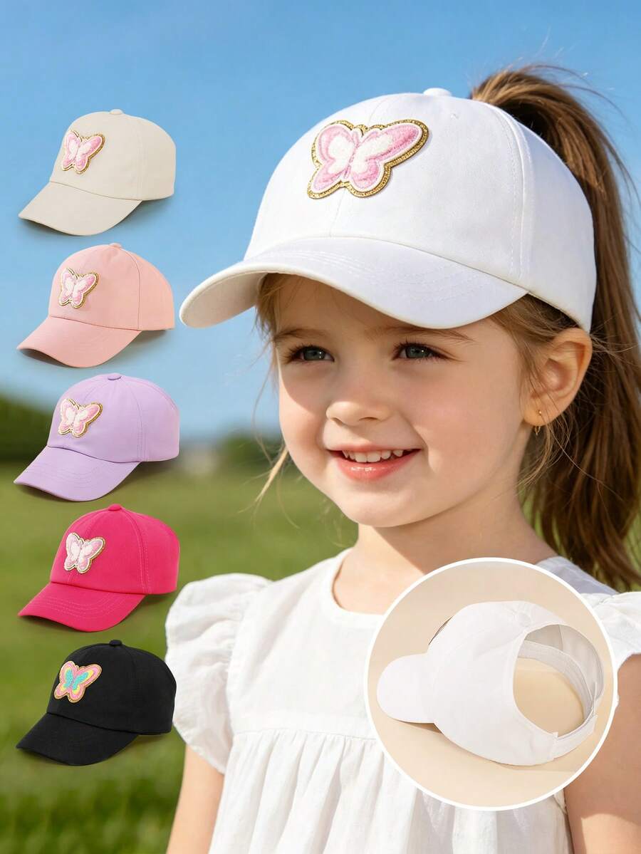Butterfly Patch Ponytail Baseball Cap for Kids Summer Outdoor Wear