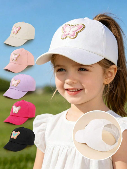Butterfly Patch Ponytail Baseball Cap for Kids Summer Outdoor Wear