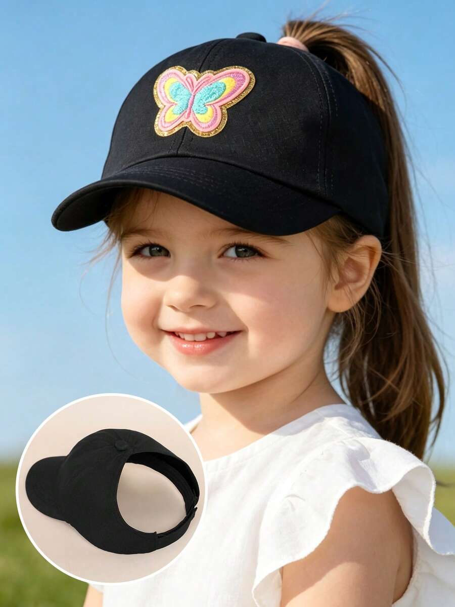 Butterfly Patch Ponytail Baseball Cap for Kids Summer Outdoor Wear