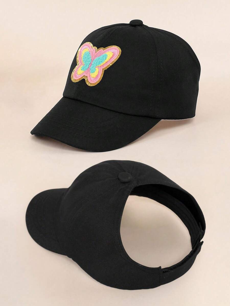Butterfly Patch Ponytail Baseball Cap for Kids Summer Outdoor Wear