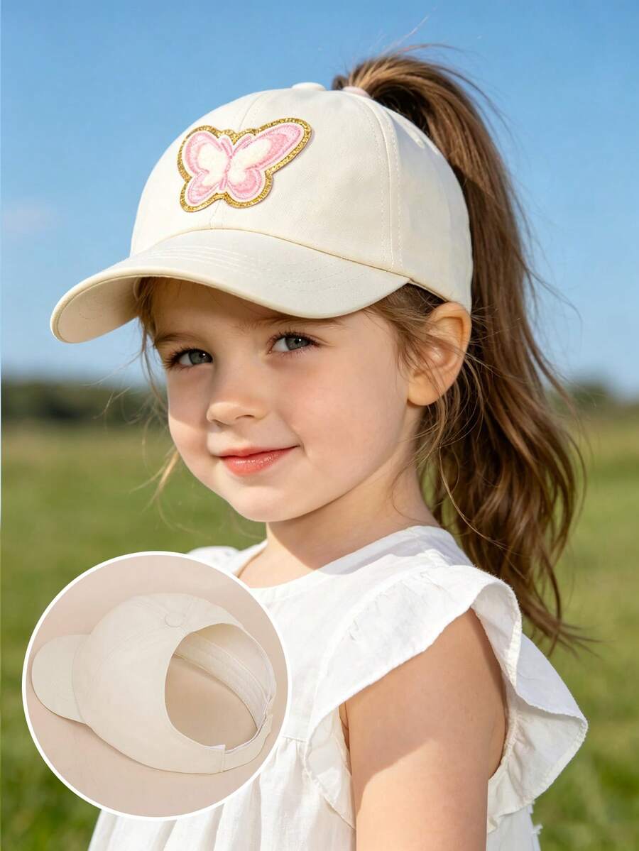 Butterfly Patch Ponytail Baseball Cap for Kids Summer Outdoor Wear