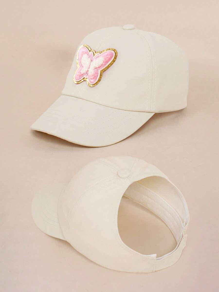 Butterfly Patch Ponytail Baseball Cap for Kids Summer Outdoor Wear