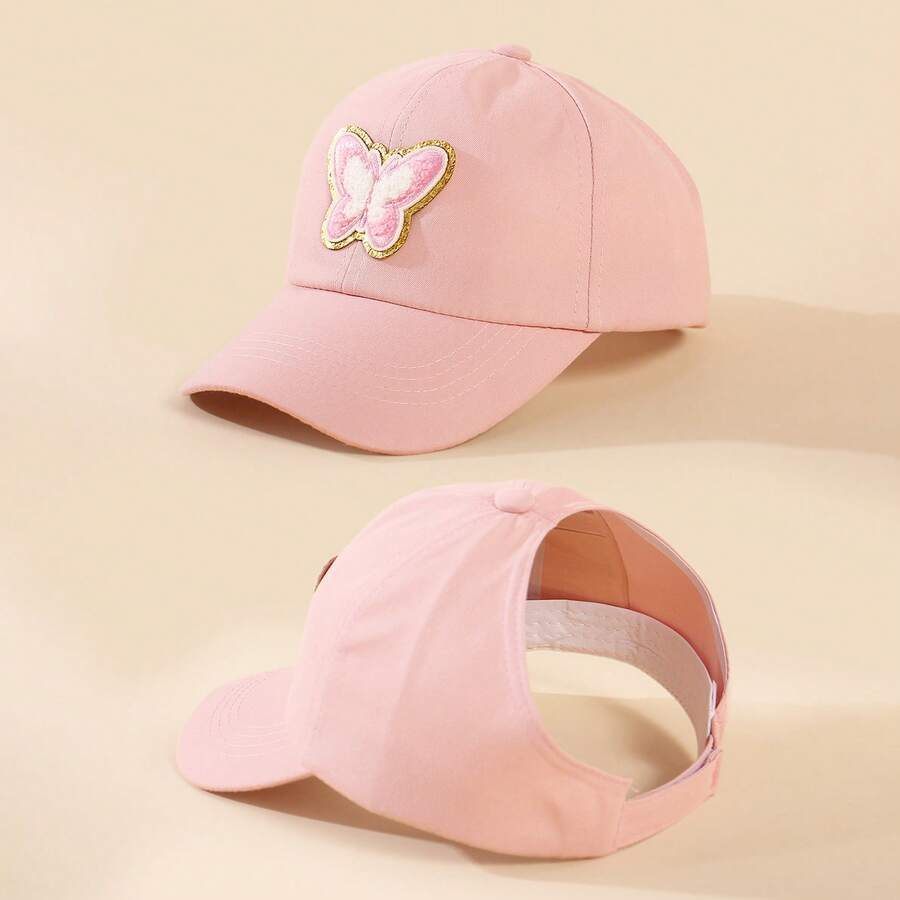 Butterfly Patch Ponytail Baseball Cap for Kids Summer Outdoor Wear