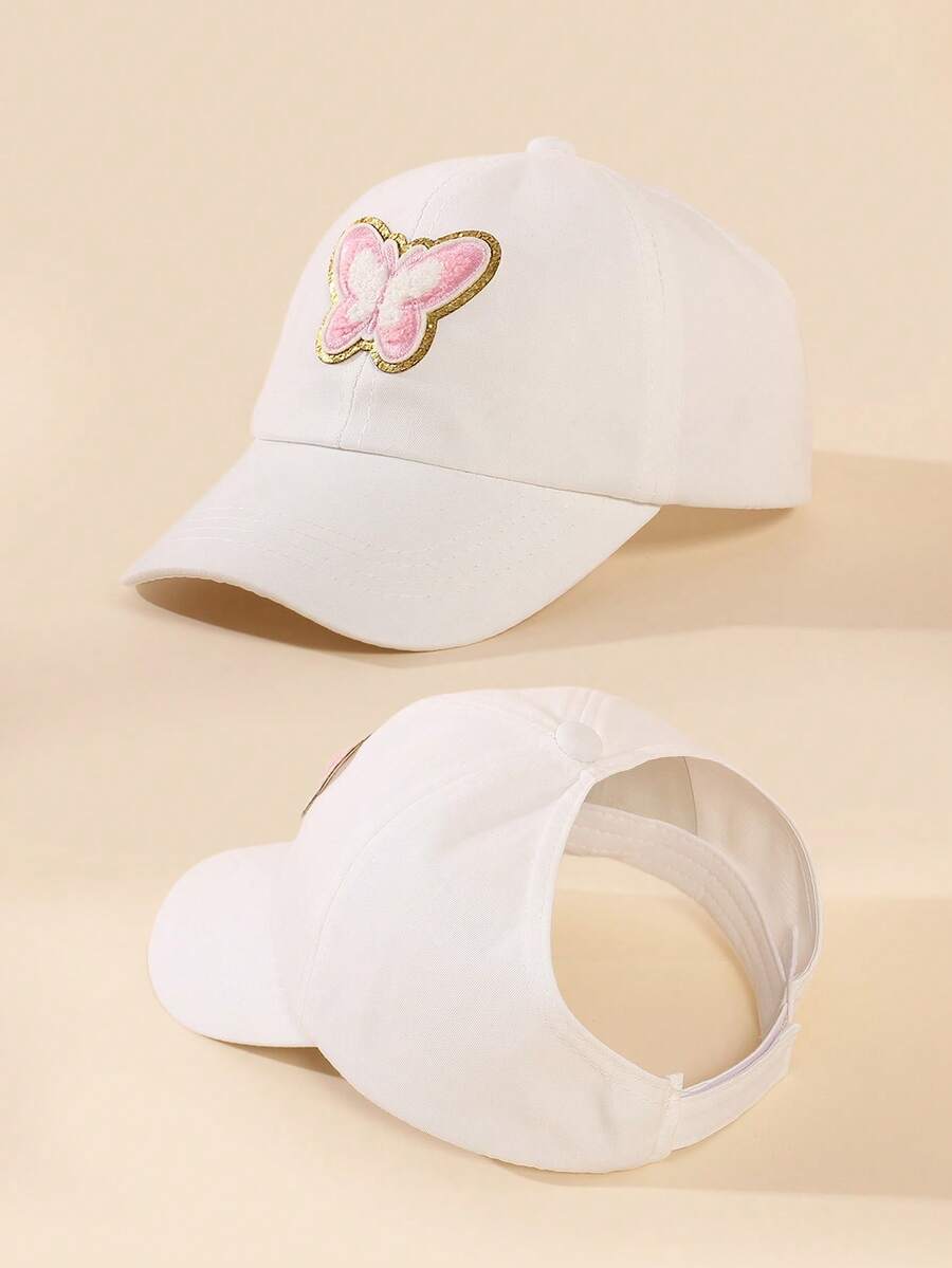 Butterfly Patch Ponytail Baseball Cap for Kids Summer Outdoor Wear