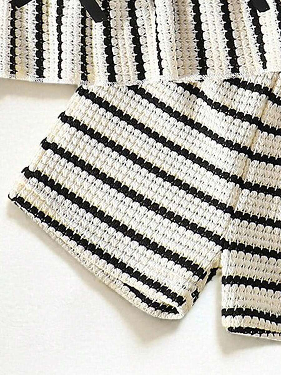 Two Piece Summer Clothing Set For Kids Girls Floral Knit Top And Shorts