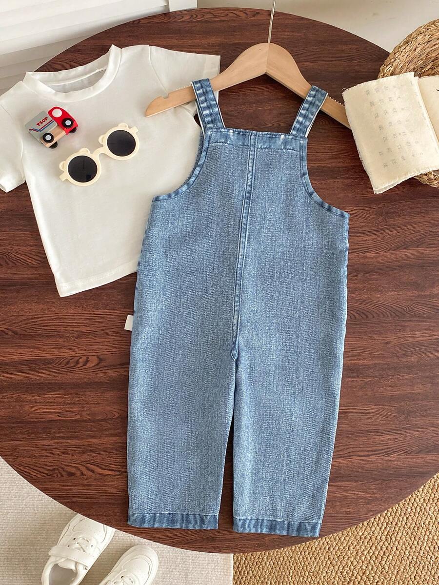 Cute Cartoon Print Denim Jumpsuit for Baby Boys: Dinosaur, Car & Letter Design